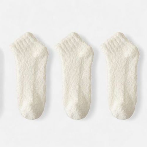 Anna-Kaci Women's 3-Pack Non-Slip Plush Fuzzy Ankle Socks with Grips and Soft Cozy Texture - White