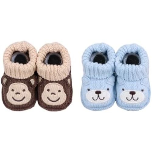 2 Pairs Cute Knitted Baby Booties, cute animal Infant Socks Shoes, Soft Non-Slip Newborn Footwear, 0-3 Months