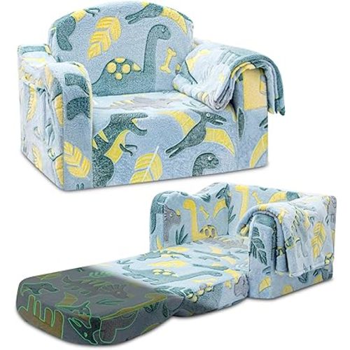 Airpanda Comfy Kids Sofa Chair, 2-in-1 Fold Out Couch with Blanket