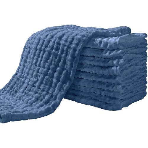 Yoofoss Muslin Burp Cloths for Baby 10 Pack 100% Cotton Baby Washcloths for Boys Girls Large 20''X10'' Super Soft and Absorbent Dark Blue