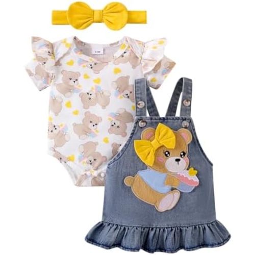 Baby Girl Clothes Suspender Skirt Newborn Ruffle Romper Cute Bear Jeans Dress Bow Headband Summer Outfits 0-18 Months