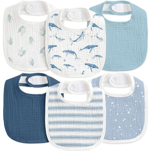6-Pack Muslin Baby Bibs for Drooling & Teething, Absorbent Bib