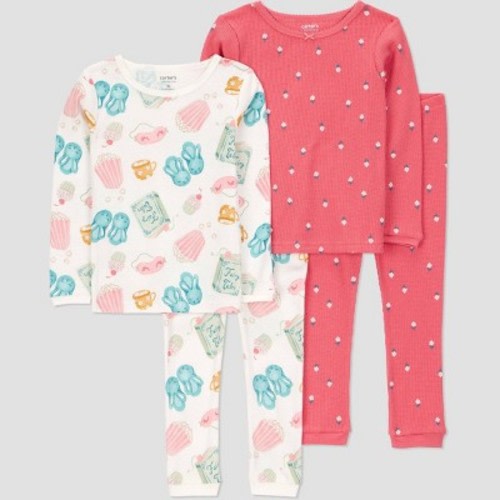 Carter's Just One You® Toddler Girls' 4pc Cotton Long Sleeve Slumber Party Pajama Set - Ivory/Rose 18M