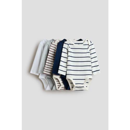 Navy blue/brown striped 5-Pack Cotton Bodysuits with Lap Shoulders for kids | H&M US
