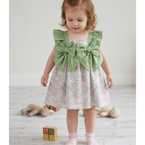 GIRLS FLORAL RUFFLE SLEEVE WITH BOWS DRESS PISA – Lilileyba