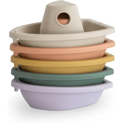 mushie Stackable Bath Boats Toy (Rustic) | Floating Bathtub Toys for Baby & Toddler, Set of 5 | Made in Denmark