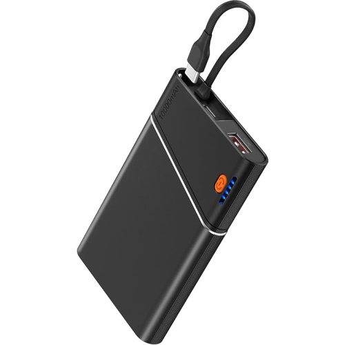 Portable Charger Power Bank, 10000mAh 22.5W PD Super Fast Charging Powerbank with Built-in USB C in&Out Cable, Slim External Phone Battery Pack for iPhone 16/15/14 iPad Samsung S24 Android etc