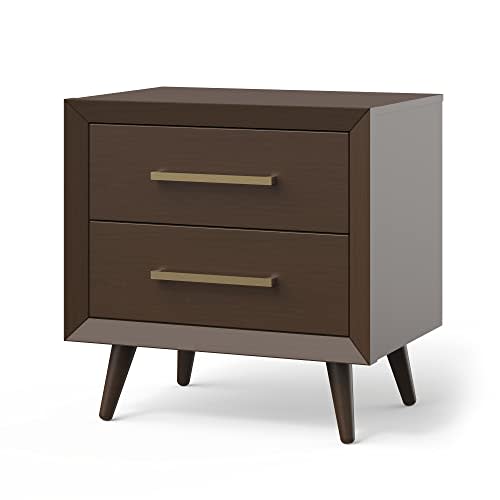 Child Craft Cranbrook Nightstand, 25" W Mid-Century Modern 2-Drawer Nursery Nightstand with Metal Handles, Toasted Chestnut