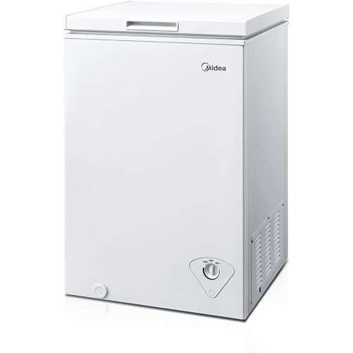 Midea MERC04C4BAWW Chest Freezer, 3.5 Cubic Feet Freezer With Removable Basket, Interior LED Light, Adjustable Temperature, For Kitchen Apartment Office, White