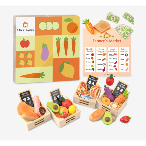 Tiny Land® Play Kitchen Accessories – Wooden Play Food for Play Kitchen: Pretend Cooking Set for Kids
