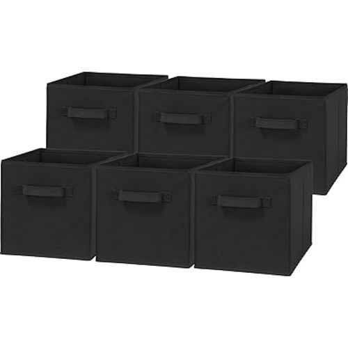 Simple Houseware Foldable Cube Storage Bins, 11-Inch Black, 6-Pack Fabric Cubes Organizer for Closet or Shelves