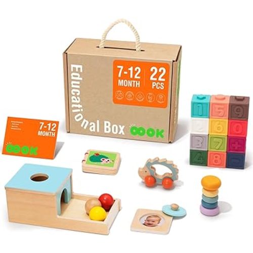 TOOKYLAND Early Learning Toy Bundle - 6 in 1 Box Educational Montessori Play Set; Wooden Baby Toys 7-12 Months Old