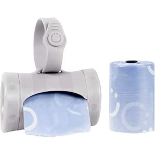 Ubbi Retractable Bag Dispenser for Diaper Bag, Gray | Portable Bag Holder for Travel, Clips to Stroller or Diaper Bag, Newborn Baby Essentials, Includes 24 Lavender Scented Bags