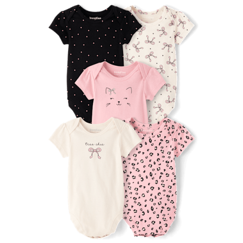 Baby Girls Leopard Bodysuit 5-Pack - Pink