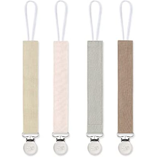 Pacifier Clip for Boys and Girls, 4 Pack Pacifier Holder Fabric Leash Binky Holder with Clip Unisex Baby Shower Birthday Christmas Set 4 Pack