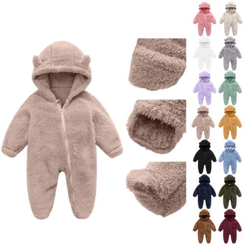 Baby Boys Girls Winter Outfit Bear Hooded Zip-Up Jumpsuit Full Body Scratch Protection Warm Coat for Cold Weather Outdoor Indoor Wear Infant Romper