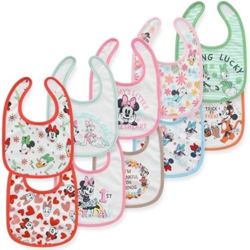 Disney Toy Story Minnie Pooh 10 Pack Milestone Baby Bibs Soft Absorbent Drool Bibs for Teething Feeding Newborn Essentials