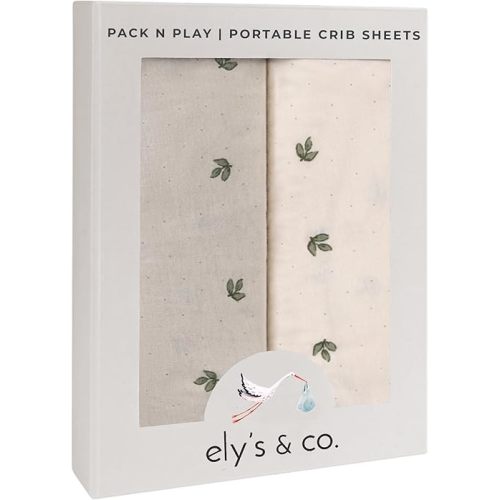 Ely’s & Co. Pack and Play Sheets, for Mini/Portable Crib, 2 Pack Fitted Playpen Play Yard Sheet Set Compatible with Graco Pack n Play, for Baby Boys/Girls, 100% Cotton, Sage Vintage Leaf, 38”x24”x5”