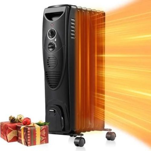 R.W.FLAME Oil Filled Radiator Heater, Adjustable Thermostat, 3 Heat Settings, Portable Quiet Heater with Tip-over & Overheating Functions, BLACK