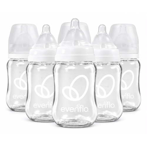Evenflo Balance+ Wide Neck Glass Baby Bottles, Clear, 6 fl oz, 6 Pack