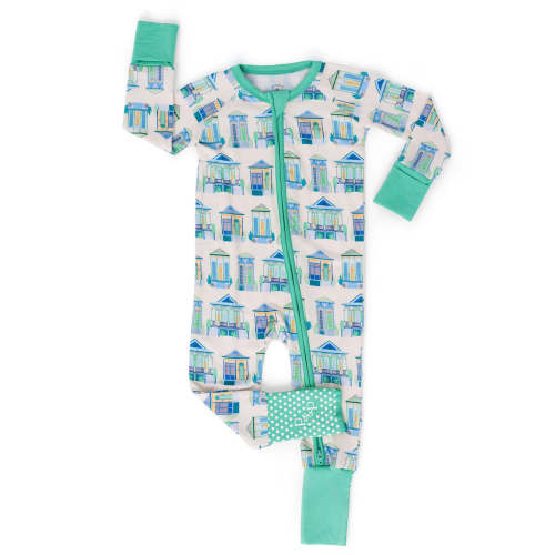 Pearls & Pelicans Home Sweet Nola Bamboo Zip Up Pajamas | Green – ZukaBaby