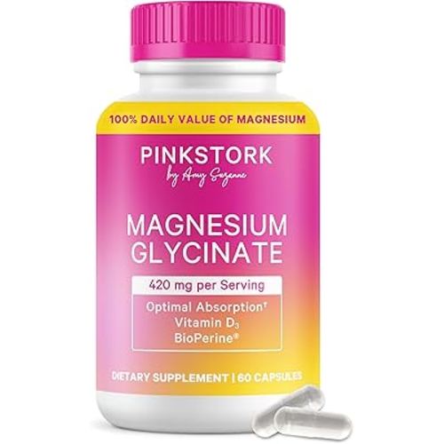 Pink Stork Magnesium Glycinate with Vitamin D - Magnesium Supplement for Women to Support Natural Calm, Mood, and Sleep - Hormone Balance for Women - 60 Capsules, 1 Month Supply