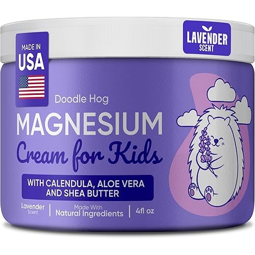DOODLE HOG Magnesium Cream for Kids Lavender Scent - Soothing Relief & Relaxation with Calendula, Aloe Vera, Shea Butter - Topical Magnesium Cream for Sleep - USA Made - (4 oz, Lavender)