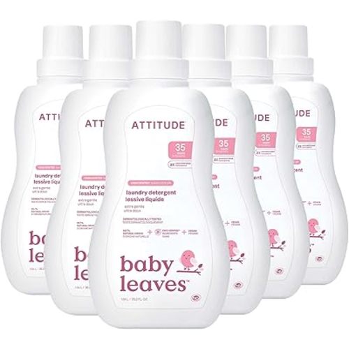 ATTITUDE Baby Laundry Detergent, EWG Verified, Plant and Mineral-Based Formula, HE Compatible, Vegan Household Products, Unscented, 35 Loads, 35.5 Fl Oz (Pack of 6)