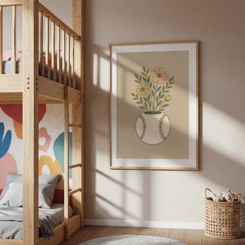 Baseball Planter Physical Print: Soft Color Art