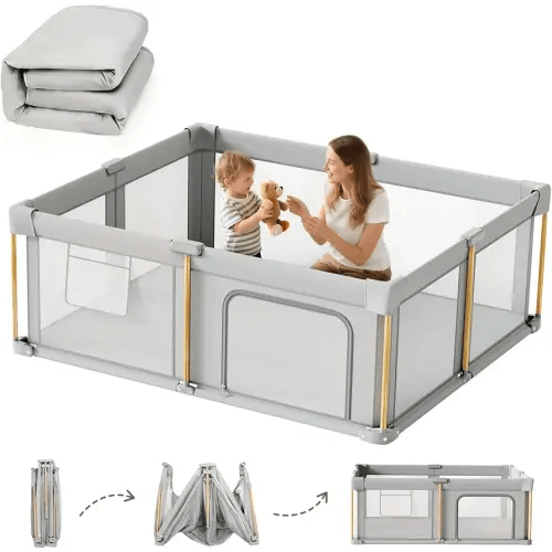 Foldable Baby Playpen with Mat, 71x59 Foldable Play Pen for Babies and Toddlers, Baby Playpen with Portable Design, Collapsible Play Yard for Fence Indoor and Outdoor