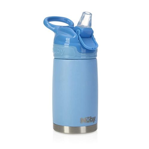 Nuby Thirsty Kids No Spill Flip-It Reflex Stainless Steel Travel Cup or Water Bottle - 10 Oz - 18+ Months - Blue - Back to School Essentials