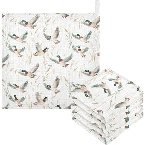 Mallard Ducks Baby Washcloths Newborn Muslin Burp Cloths 3 Pack Soft Cotton Baby Face Bath Towel Drool Bibs for Infants, Girls and Boys 11.8 x 11.8 Inch