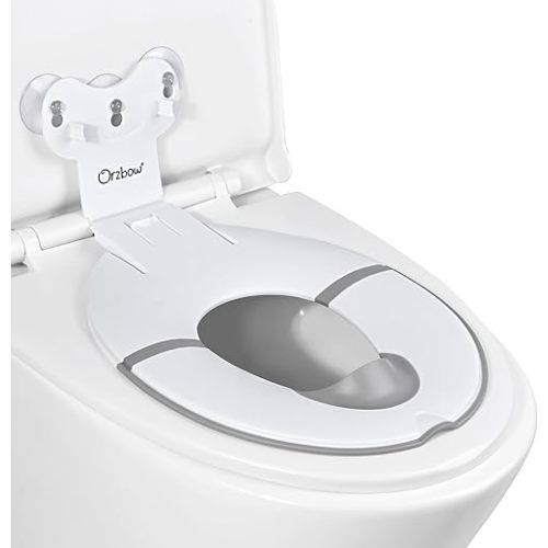 Orzbow Foldable Potty Training Seat, Toddler Toilet Seat for Travel with Suction Cups | Firmly Adhere and Adjustable Length | Fits Most Adult Toilets, Non-Slip with Splash Guard, Easy to Clean, White