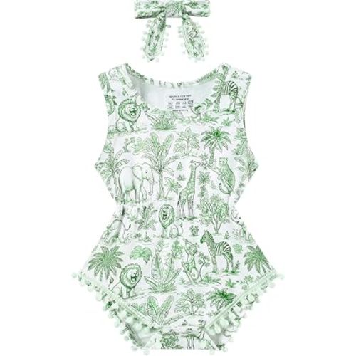 BFUSTYLE Baby Girl Clothes 0-24 Months Outfit Sleeveless Infant Romper Bodysuit with Headband