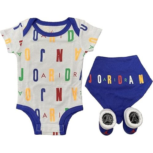 Jordan Baby Boy Bodysuit, Bandana and Booties 3 Piece (White(NJ0397-001)/Navy, 0-6 Months)