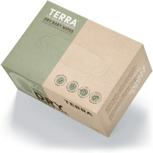 Terra Bamboo Dry Baby Wipes: Biodegradable Bamboo Fiber Wipes, Unscented, Sensitive Skin, 1 Pack of 48