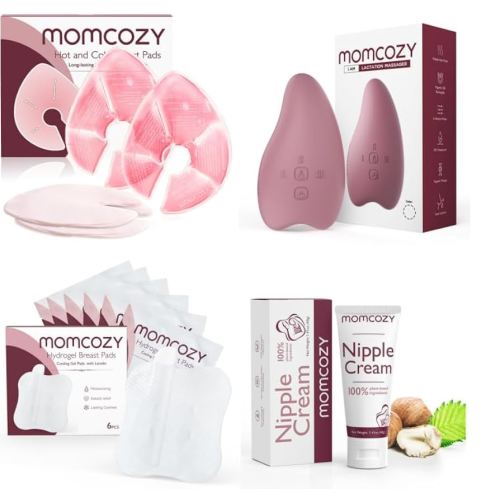 Momcozy Larger Breast Therapy Packs, Hot and Cold Breast Pads，Warming Lactation Massager，Hydrogel Nipple Pads with Soothing Lanolin，Cream Safe for Breastfeeding,