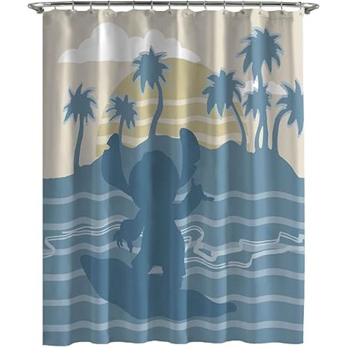 Jay Franco Disney Lilo and Stitch Shower Curtain - Licensed Bathroom Décor for Kids or Teens - 70 x 72 Inch Washable Fabric Curtain