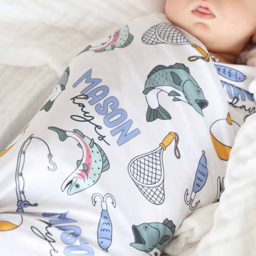 Catch Of The Day Personalized Swaddle Blanket | Caden Lane