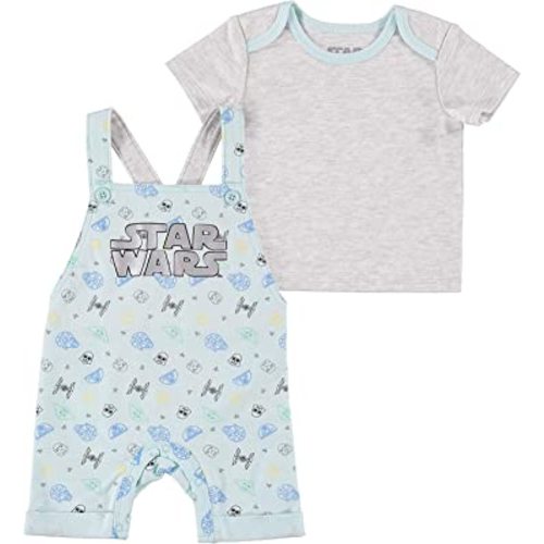 Star Wars Baby Boys Newborn Infant Baby Yoda Shortall Romper and T-shirt Set