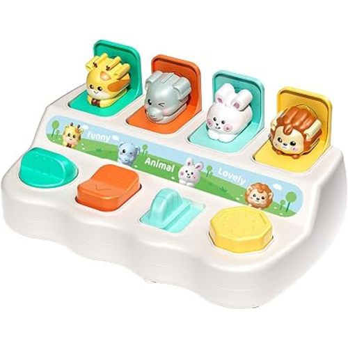 Cause-And-Effect Toys for Babies, educational toys for 1 year old, Developmental Toy With Buttons & Color Sorting Animal, toddlers 2-3, 18 Months kids Pop-Up toys, 6-12 months baby birthday gift.