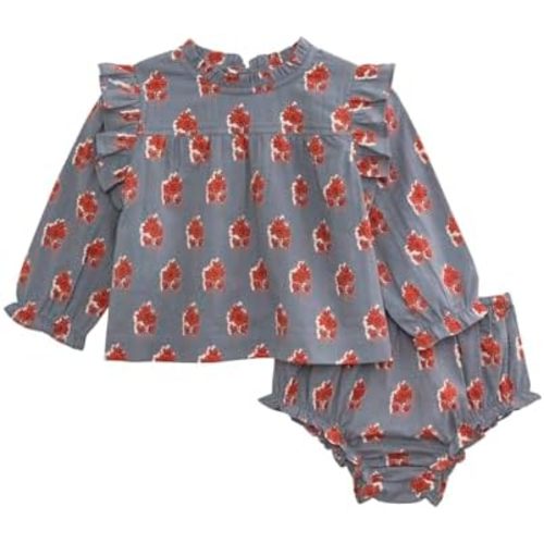 Mud Pie baby-girls Mud Pie Baby Floral Block Print Top and Pinafore Set