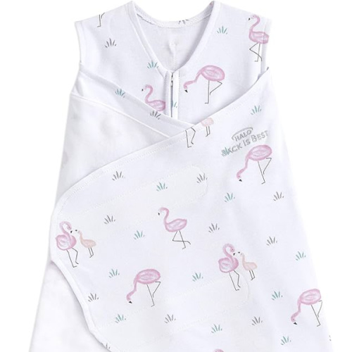 HALO 100% Cotton Sleepsack Swaddle, 3-Way Adjustable Wearable Blanket, TOG 1.5, Flamingos, Small, 3-6 Months