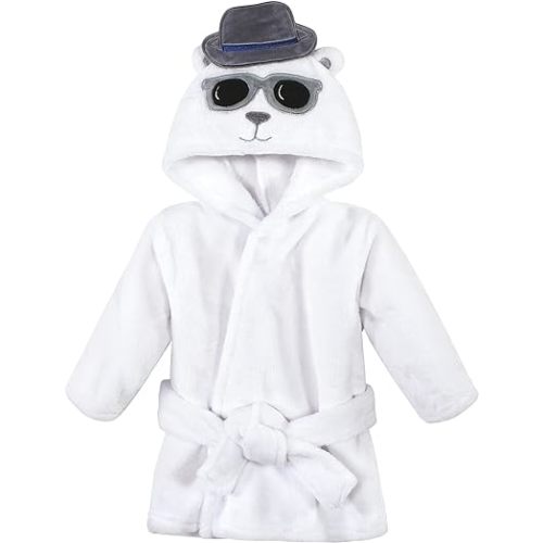 Hudson Baby Unisex Baby Plush Animal Face Bathrobe, Handsome Bear, 0-9 Months