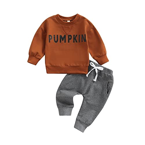 Sasaerucure Infant Toddler Baby Boy Halloween Outfits Long Sleeve Shirts Pumpkin Sweatshirt with Pants 2Pcs Winter Clothes