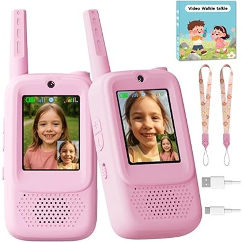 Video Walkie Talkies for Kids, 2 Pack Rechargeable Walkie Talkies with Screen, Indoor Outdoor Toy for 3 4 5 6 7 8 9 10 Year Old Girl, Christmas Birthday Gifts for Girls Age 3-12 (Pink)