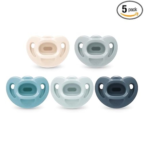 NUK 100% Silicone Comfy Orthodontic Pacifiers, 0-6 Months, Blue Fashion, Timeless Collection, 5 Count