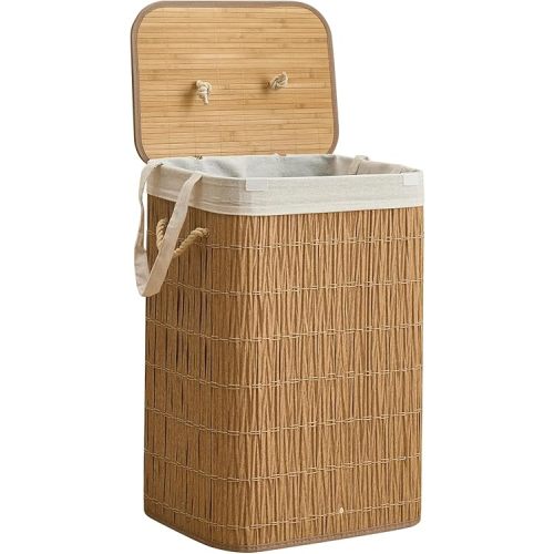 Laundry Hamper with Lid, 18.72 Gallons (72L) Laundry Basket with 2 Removable Liner Bags, Synthetic Rattan Clothes Hamper, laundry organization for bathroom, laundry room, Natural