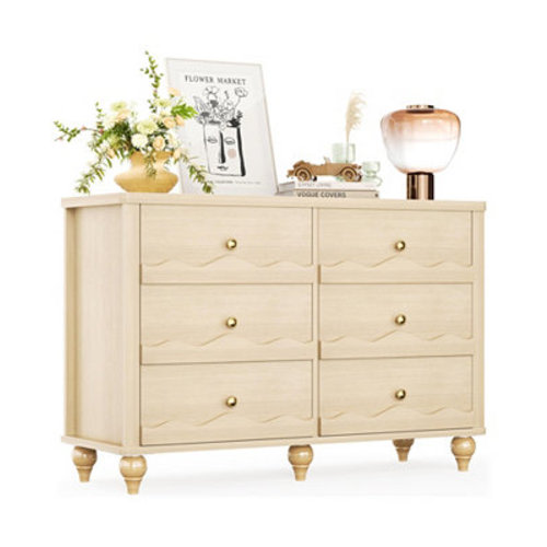 43" Wooden Dresser with 6 Drawer, Closet Storage Cabinet