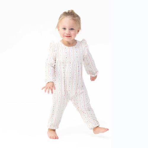 Marnie Rosebud Stripe - Long Sleeve Petal Ruffle Romper